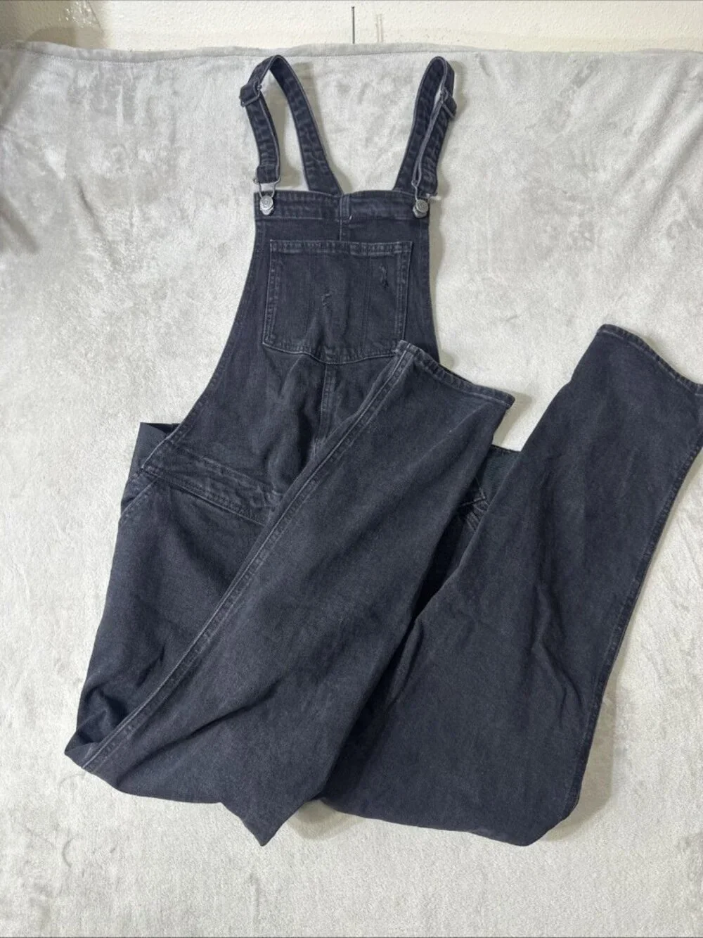 Old Navy Maternity Black Denim Overalls Size 10 Long Straight Leg Adjustable - Picture 2 of 8